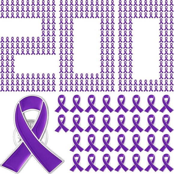 Purple Ribbon Awareness Lapel Pins Bulk Pack Support Lupus Cancer Alzheimer